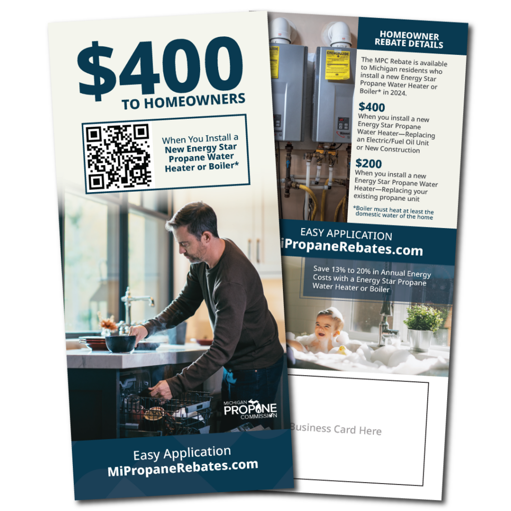 $400 rebate promotion for homeowners installing propane water heaters or boilers by Michigan Propane Commission