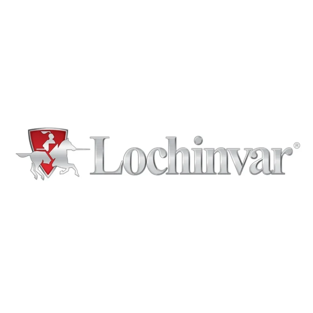Lochinvar logo with red shield and horse-and-rider emblem