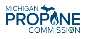 Michigan Propane Commission logo in blue with flame icon
